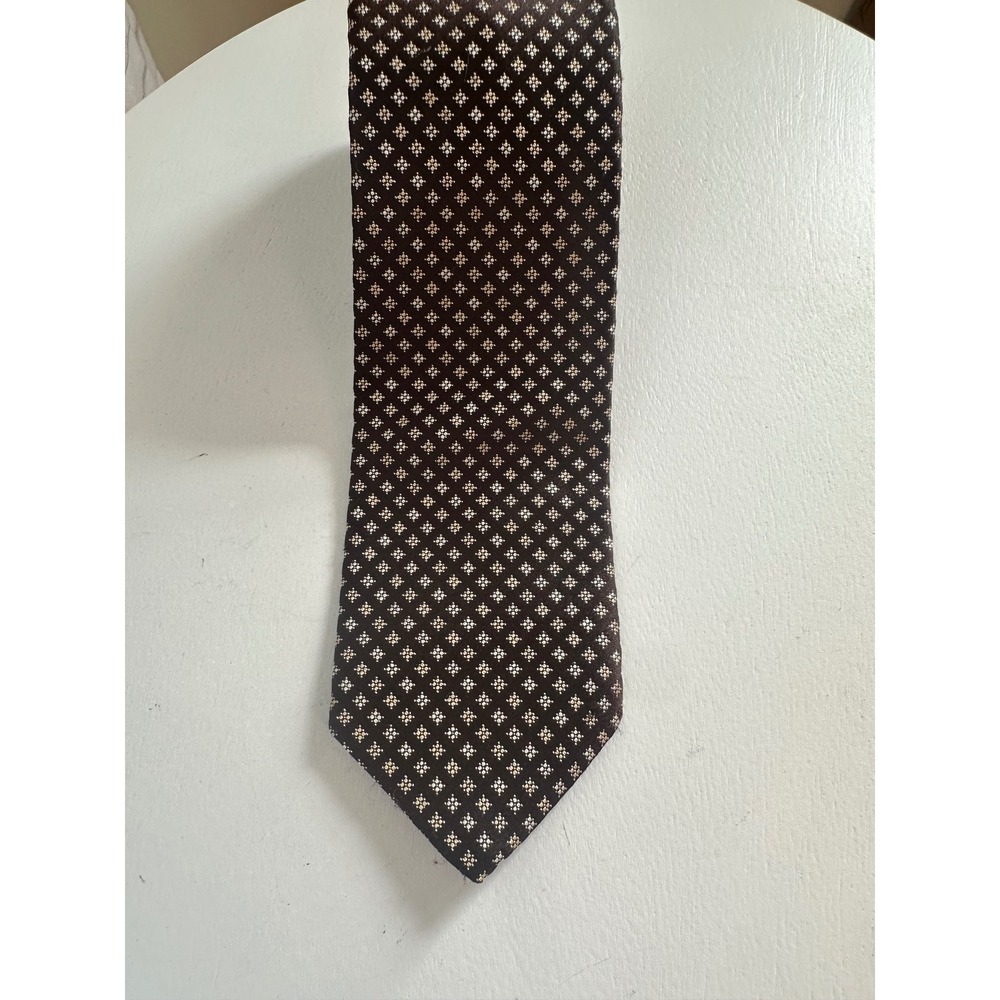 Carter Holmes Vintage Mens Geometric Micro Pattern Tie Brown Tan Polyester
